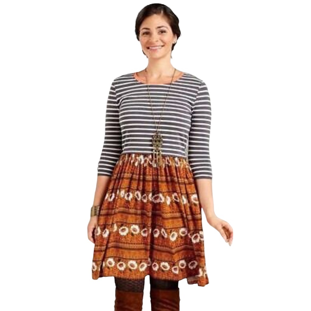Matilda Jane Winsome Dress Blue Striped & Orange Floral Size Small
